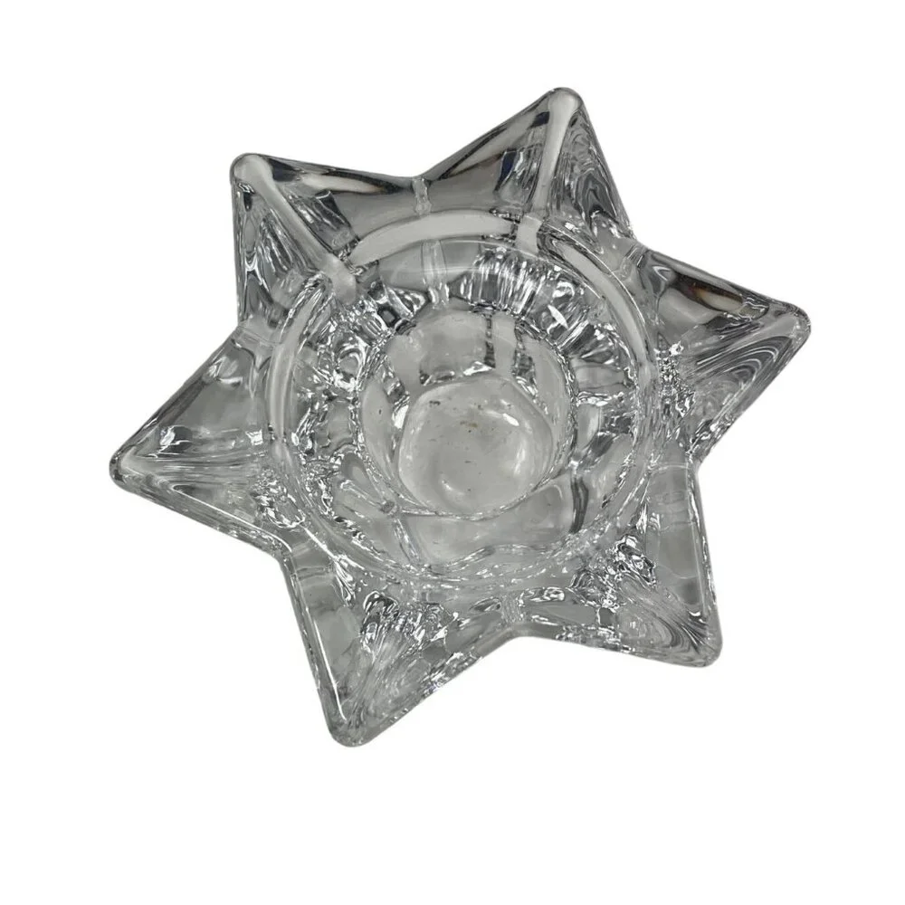 Set Of 4 Star-Shaped Clear Glass Candle Holders Taper & Tealight/Votive Candles